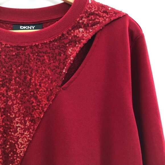 ‎DKNY Sequin-Embellished Keyhole Swe Holiday Red Small - Picture 5 of 11